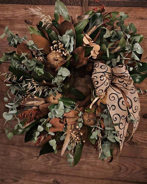 Dried magnolia, eucalyptus, wheat & oats wreath
