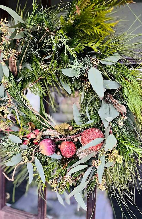Eucalyptus, cedar & sugared fruit wreath
