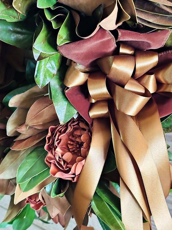 Magnolia, peony & satin ribbon