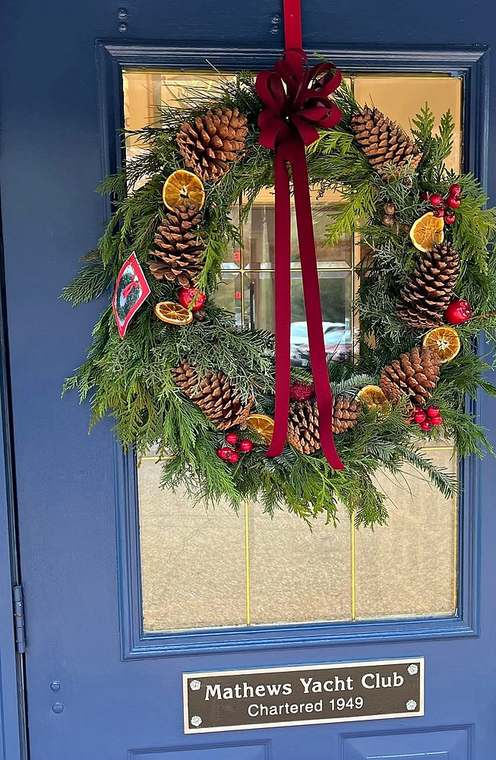 Holiday wreath at the Mathews Yacht Club